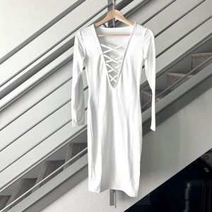 NWT White Bodycon Dress Crossover Strap Front, S